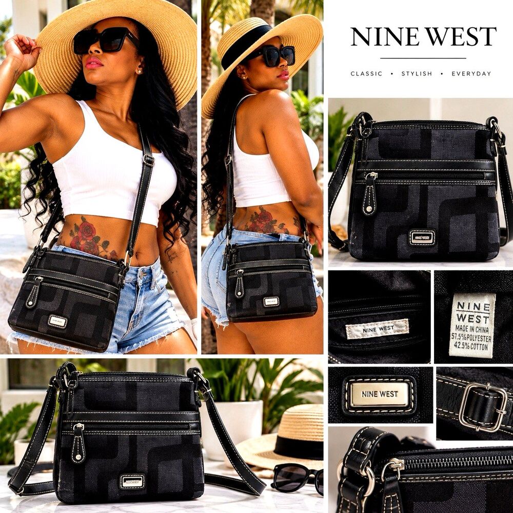 Nine West Black Crossbody Bag Small Shoulder Purse Strap ZIP Y2K Vintage